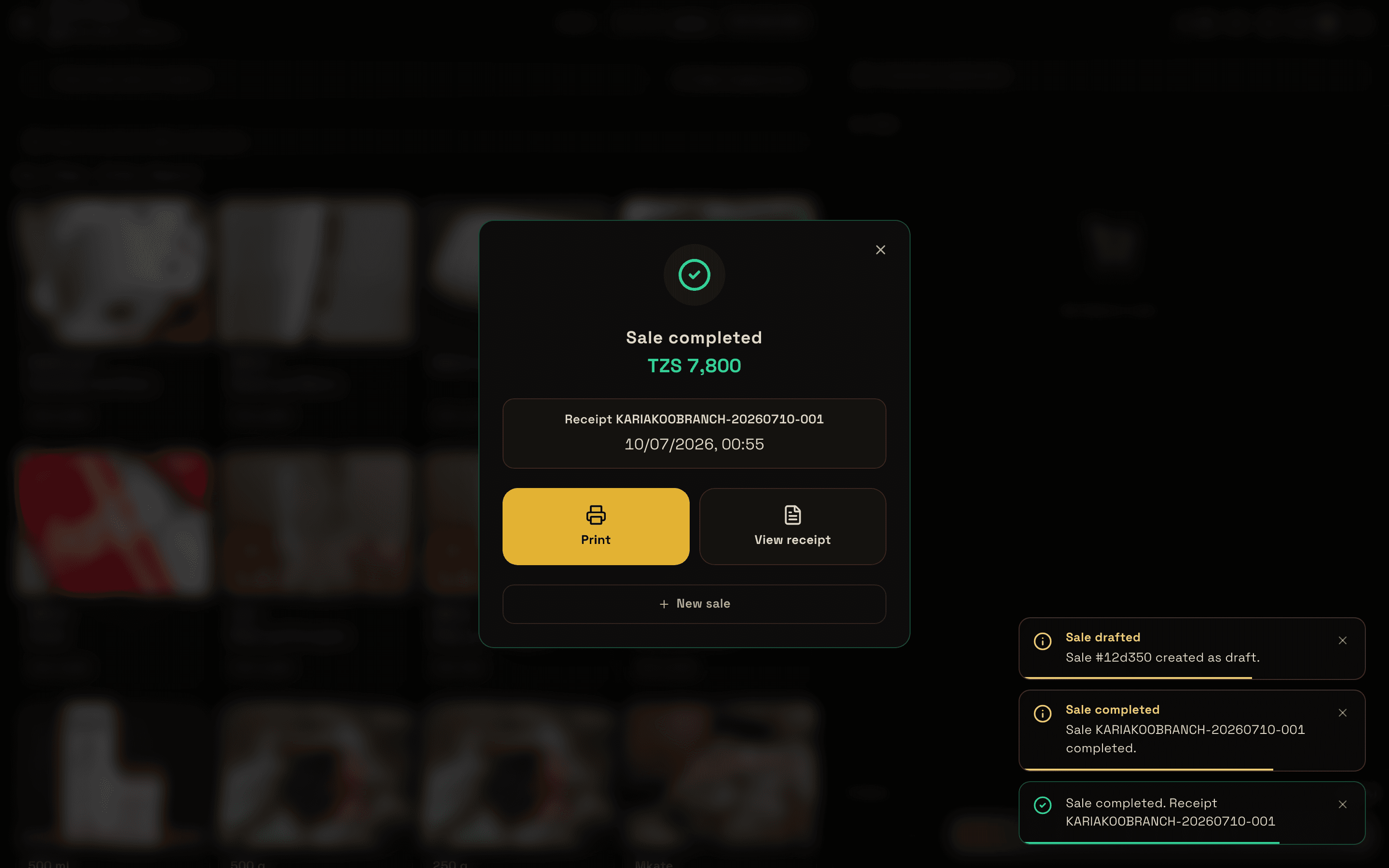 Point of Sale — Sale complete on Desktop