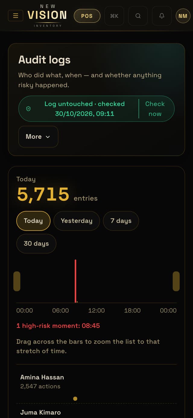 The audit log on a phone, with the seal at the top