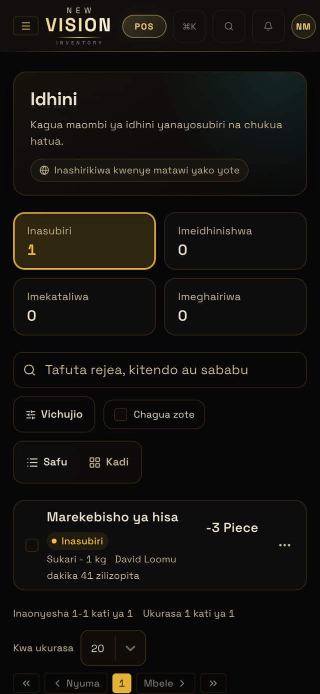 Idhini inasubiri kwenye simu ya mmiliki